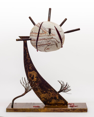 Sculpture titled "Planète bessée" by Pere Marti, Original Artwork, Metals