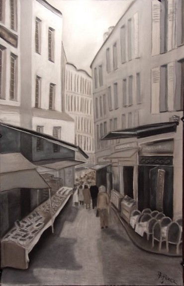 Drawing titled "Rue commerçante de…" by Anthony Perez, Original Artwork, Pastel
