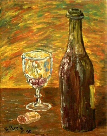 Painting titled "Bouteille du fou" by Anthony Perez, Original Artwork, Oil