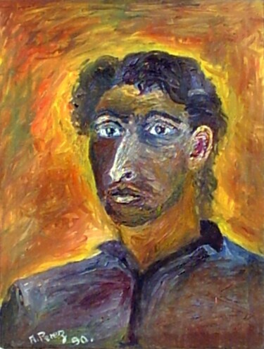 Painting titled "Portrait du fou" by Anthony Perez, Original Artwork, Oil