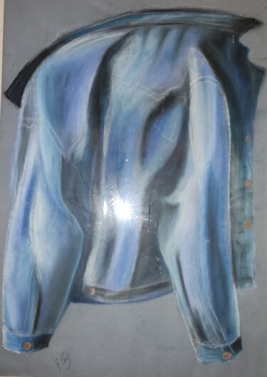 Dessin intitulée "Veste en jean" par Anthony Perez, Œuvre d'art originale, Pastel Monté sur Carton