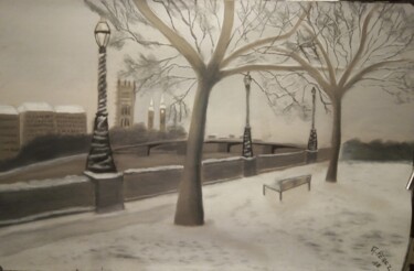 Drawing titled "La Tamise sous la n…" by Anthony Perez, Original Artwork, Pastel