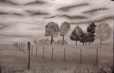 Drawing titled "Nature rurale" by Anthony Perez, Original Artwork, Pastel