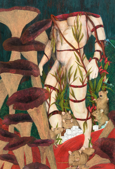 Картина под названием "Rats" - Samuel Perez, Подлинное произведение искусства, Гуашь Установлен на Деревянная панель
