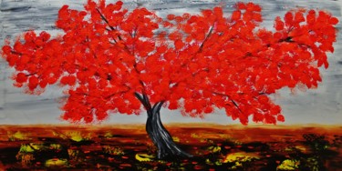 Pittura intitolato "Red Blooming Tree,w…" da Artstage, Opera d'arte originale, Acrilico