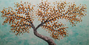 Картина под названием "Tree with autumn le…" - Artstage, Подлинное произведение искусства, Акрил