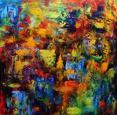 Картина под названием "Abstract red blue y…" - Artstage, Подлинное произведение искусства, Акрил