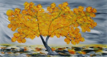 Painting titled "Yellow tree,christm…" by Artstage, Original Artwork, Acrylic