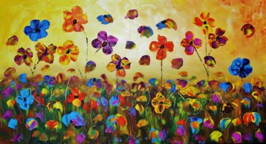 Pittura intitolato "Flowers Oil Paintin…" da Artstage, Opera d'arte originale, Acrilico
