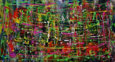 Painting titled "Abstract,red,yellow…" by Artstage, Original Artwork, Oil