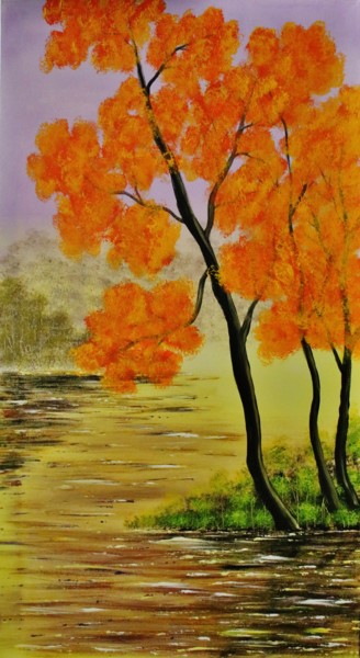 Painting titled "Landscape tree." by Artstage, Original Artwork, Oil