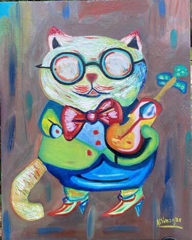 Painting titled "Little Cat in Boots" by Perfectstrokes, Original Artwork, Oil