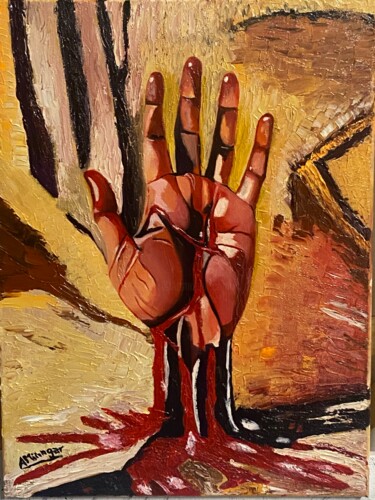 Ζωγραφική με τίτλο "Crimson Hand of the…" από Perfectstrokes, Αυθεντικά έργα τέχνης, Λάδι