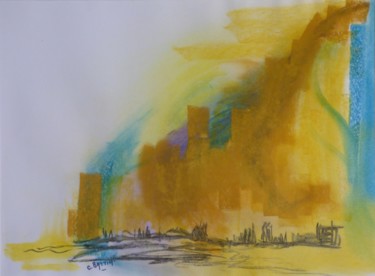 Painting titled "mirage-a-l-horizon" by Christian Battini, Original Artwork, Pastel
