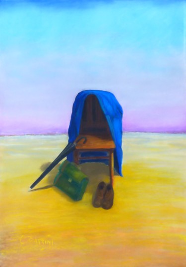 Peinture intitulée "veste bleue sur cha…" par Christian Battini, Œuvre d'art originale, Pastel