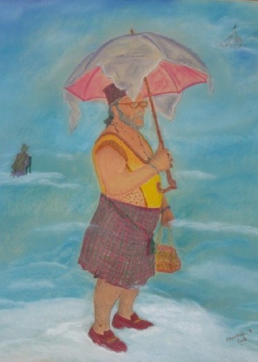 Drawing titled "l'ombrelle" by Christian Battini, Original Artwork, Chalk