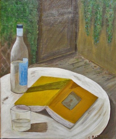 Painting titled "livre jaune sur fon…" by Christian Battini, Original Artwork, Acrylic