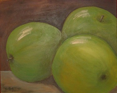 Painting titled "Pommes 3" by Christian Battini, Original Artwork, Acrylic