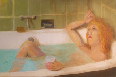 Painting titled "Le Bain" by Christian Battini, Original Artwork, Oil