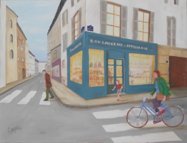 Painting titled "Scène de rue" by Christian Battini, Original Artwork, Acrylic