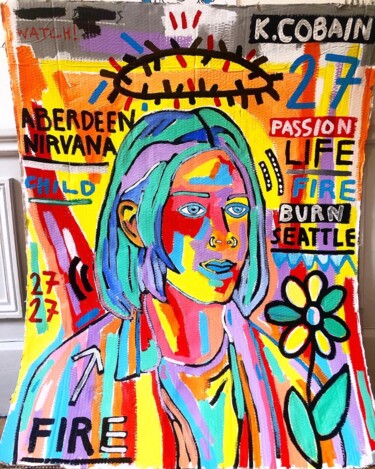 Peinture intitulée "Kurt Cobain" par Pernette, Œuvre d'art originale, Acrylique