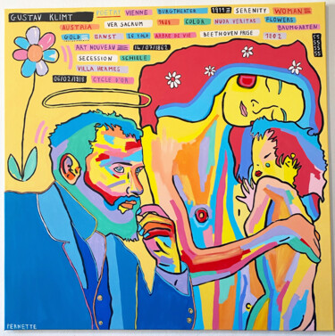 Malerei mit dem Titel "Gustav Klimt" von Pernette, Original-Kunstwerk, Acryl Auf Keilrahmen aus Holz montiert