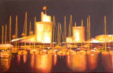 Painting titled "La Rochelle by nigh…" by René Perny, Original Artwork, Oil