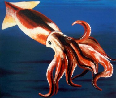 Peinture intitulée "calamar géant" par René Perny, Œuvre d'art originale, Huile