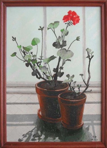 Peinture intitulée "Géraniums" par René Perny, Œuvre d'art originale, Huile