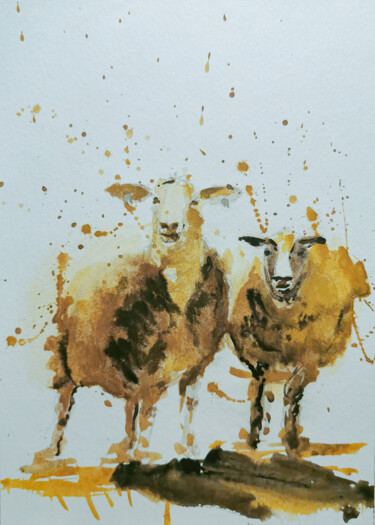 Peinture intitulée "Ca moutonne" par Perrine Plachez, Œuvre d'art originale, Aquarelle