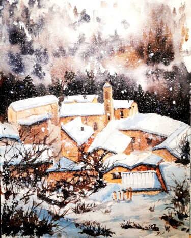 Painting titled "Snow snow snow" by Perrine Plachez, Original Artwork, Watercolor
