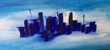 Painting titled "Ciudad azul" by Pau Cg, Original Artwork, Oil