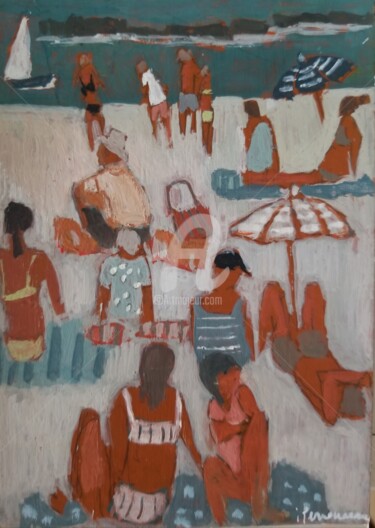 Peinture intitulée "A la Plage" par Isabelle Perronneau (IPerronneau), Œuvre d'art originale, Gouache