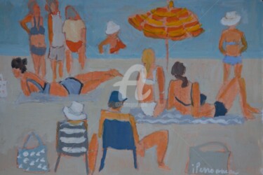 Peinture intitulée "Scène de plage" par Isabelle Perronneau (IPerronneau), Œuvre d'art originale, Gouache