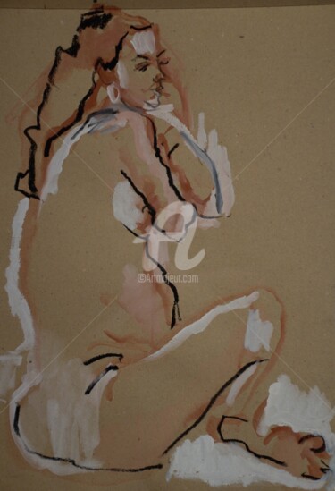 Dessin intitulée "Nu au fusain de côté" par Isabelle Perronneau (IPerronneau), Œuvre d'art originale, Fusain