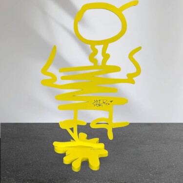 Sculpture titled "FILOCH "jaune"" by Perrotte, Original Artwork, Stainless Steel