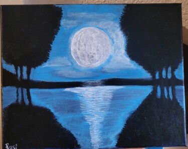 Pintura intitulada "Luna de noche azul" por Pérsida Saavedra Gómez, Obras de arte originais, Acrílico