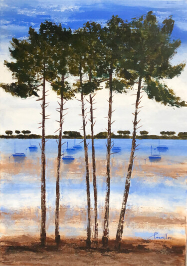 Painting titled "les pins" by Françoise Persillon, Original Artwork, Acrylic