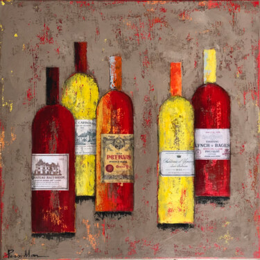 Painting titled "5 bouteilles" by Françoise Persillon, Original Artwork, Acrylic