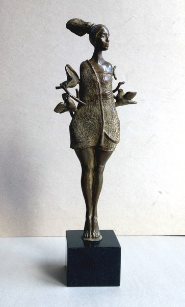 Γλυπτική με τίτλο "Woman with birds" από Petar Iliev, Αυθεντικά έργα τέχνης, Μπρούντζος