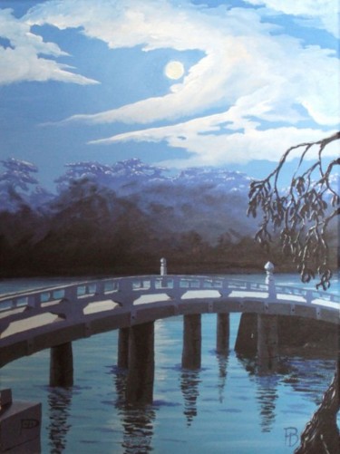 Painting titled "Moonlit bridge" by Davo, Original Artwork