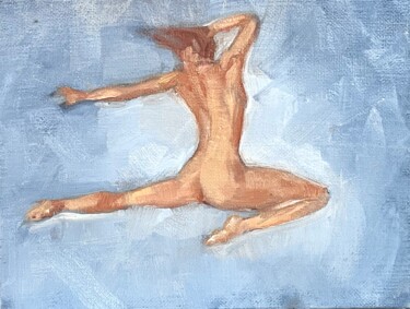 Pintura intitulada "Flying Girl" por Peter Babakitis, Obras de arte originais, Óleo