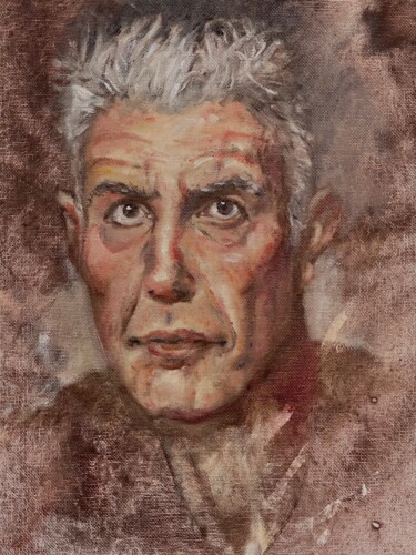 Painting titled "Anthony Bourdain Po…" by Peter Babakitis, Original Artwork, Oil