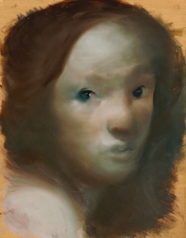 Painting titled "portrait study" by Peter Balog, Original Artwork, Oil Mounted on Other rigid panel