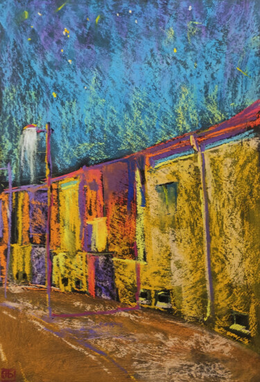 Painting titled "Evening street" by Peter Bespalenok, Original Artwork, Pastel