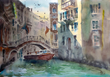 Painting titled "Venise" by Peter Bespalenok, Original Artwork, Watercolor