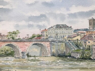 Peinture intitulée "The Dordogne at Ber…" par Peter Blake, Œuvre d'art originale, Aquarelle