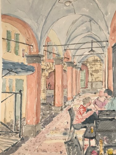 Pintura titulada "Bologna cafe scene" por Peter Blake, Obra de arte original, Acuarela