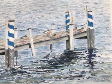 Pintura intitulada "Siesta" por Peter Blake, Obras de arte originais, Aquarela