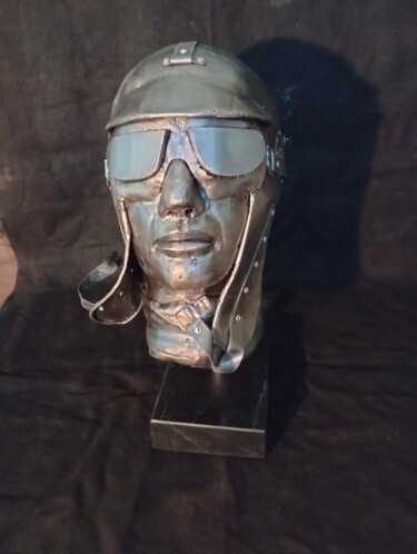 Sculpture titled "The aviator hero?" by Peter Bly, Original Artwork, Metals